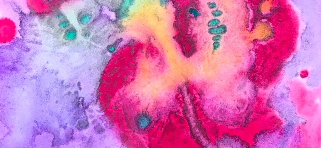 Detail of a free association drawing over an abstract watercolor painting by MJ Seal