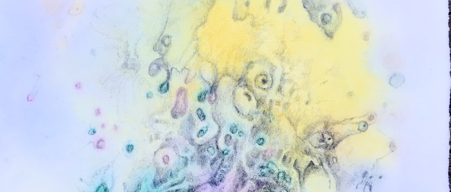 Detail of an abstract free association drawing over an abstract watercolor painting by MJ Seal